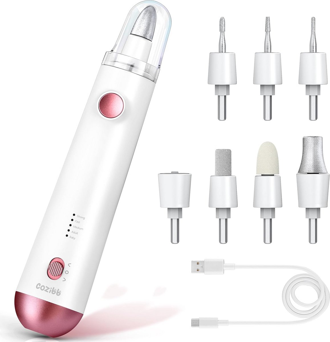 Draadloze manicure- en pedicureset met oplaadbare nagelvijlen en LED-licht