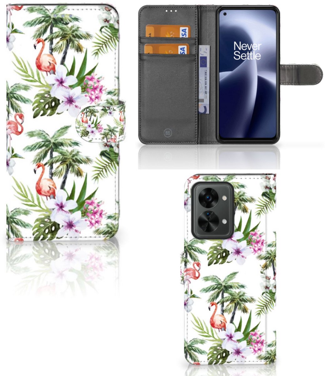 OnePlus Nord 2T Telefoonhoesje met Pasjes Flamingo Palms