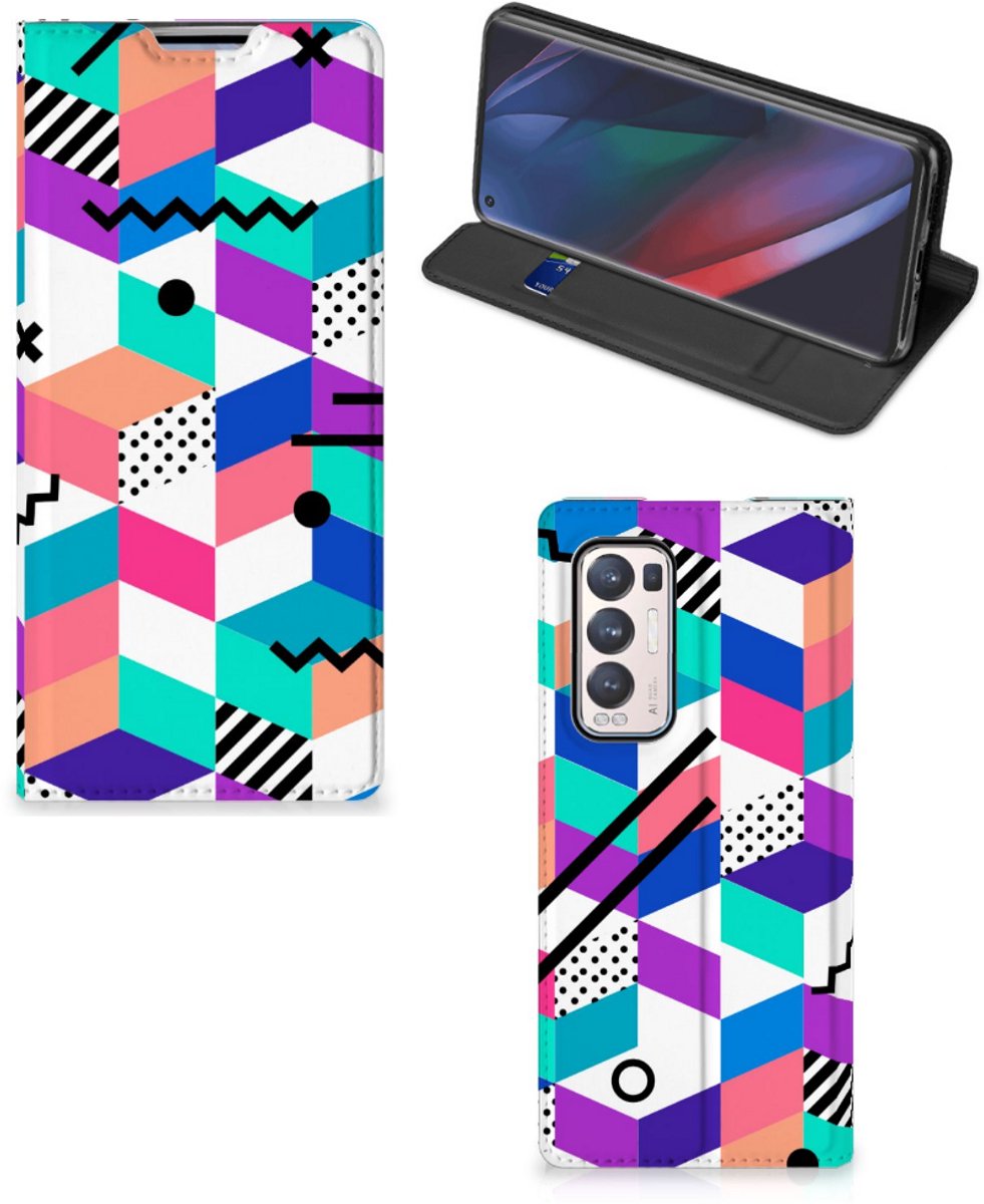 OPPO Find X3 Neo Stand Case Blokken Kleurrijk