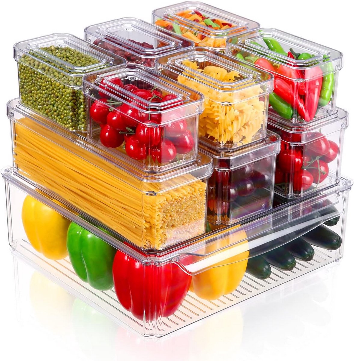 Stapelbare Koelkast Dozen Set - 10 Transparante Opbergdozen voor Organisatie in Keuken, Badkamer, Slaapkamer en Kantoor