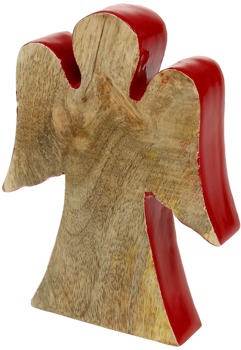 Engel decoratiefiguur hout rood, natuur 15cm
