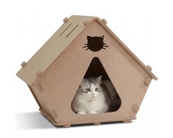 PakHet! Kattenhuis Vilt - Dierenhuis - 2-in-1 Kattenmand en Krabplank - 51×38×47 CM