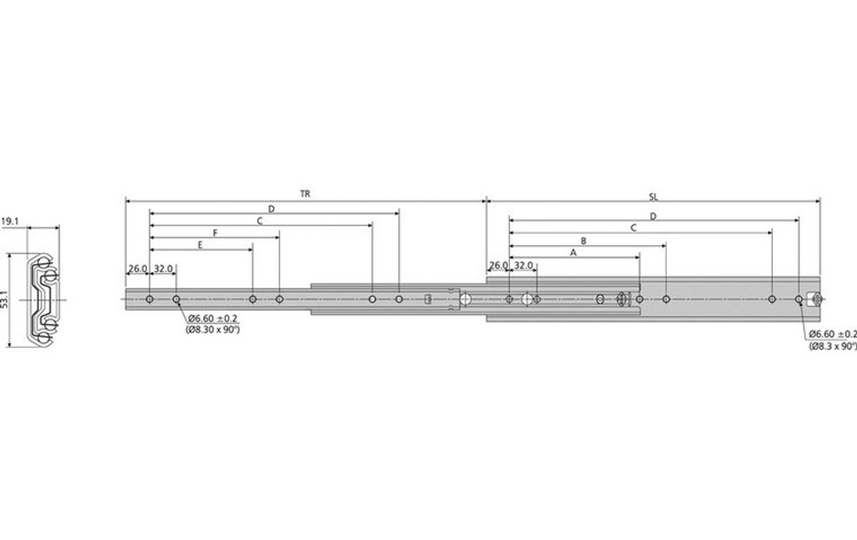 Volledig uittrekbare kogelgeleider 150 kg, 500 mm