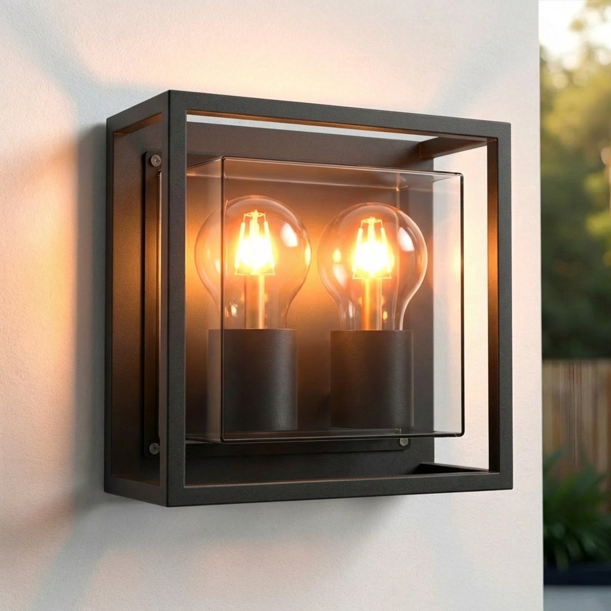Luminize buitenlamp vierkant - wandlamp buiten - 2x E27 fitting - open frame - 20x10,5x20cm - zwart