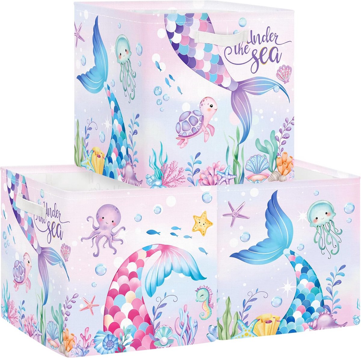 Set van 3 Opvouwbare Opbergdozen met Zeemeermin- en Oceanthema voor Kinderkamer