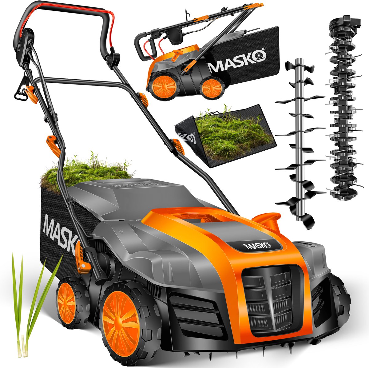 MASKO® Verticuteermachine 2in1 1800W Elektrische Verticuteerder 40cm Maaibreedte en 55L opvangbak, Gazonbeluchter
