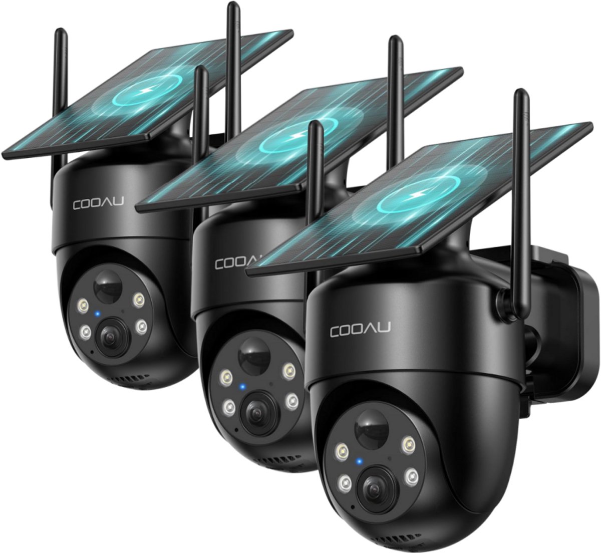 COOAU C5 Beveiligingscamera - Draadloze 2K Beveiligingscamera voor buiten - 360° Gekking - Geïntegreerd zonnepaneel - kleuren-Nachtzicht - Alexa - 3 Stuks - Zwart