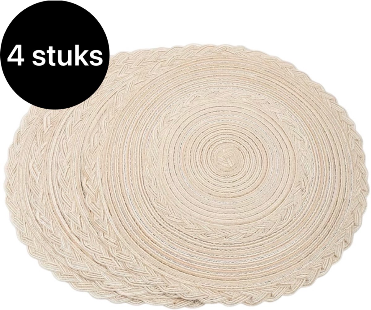 Twenty Two™ Placemats rond | 4 stuks | beige | handgeweven onderleggers van polyester | 4 stuks onderleggers | placemat set voor dineren | warmtebestendig | luxe uitstraling | 38cm rond