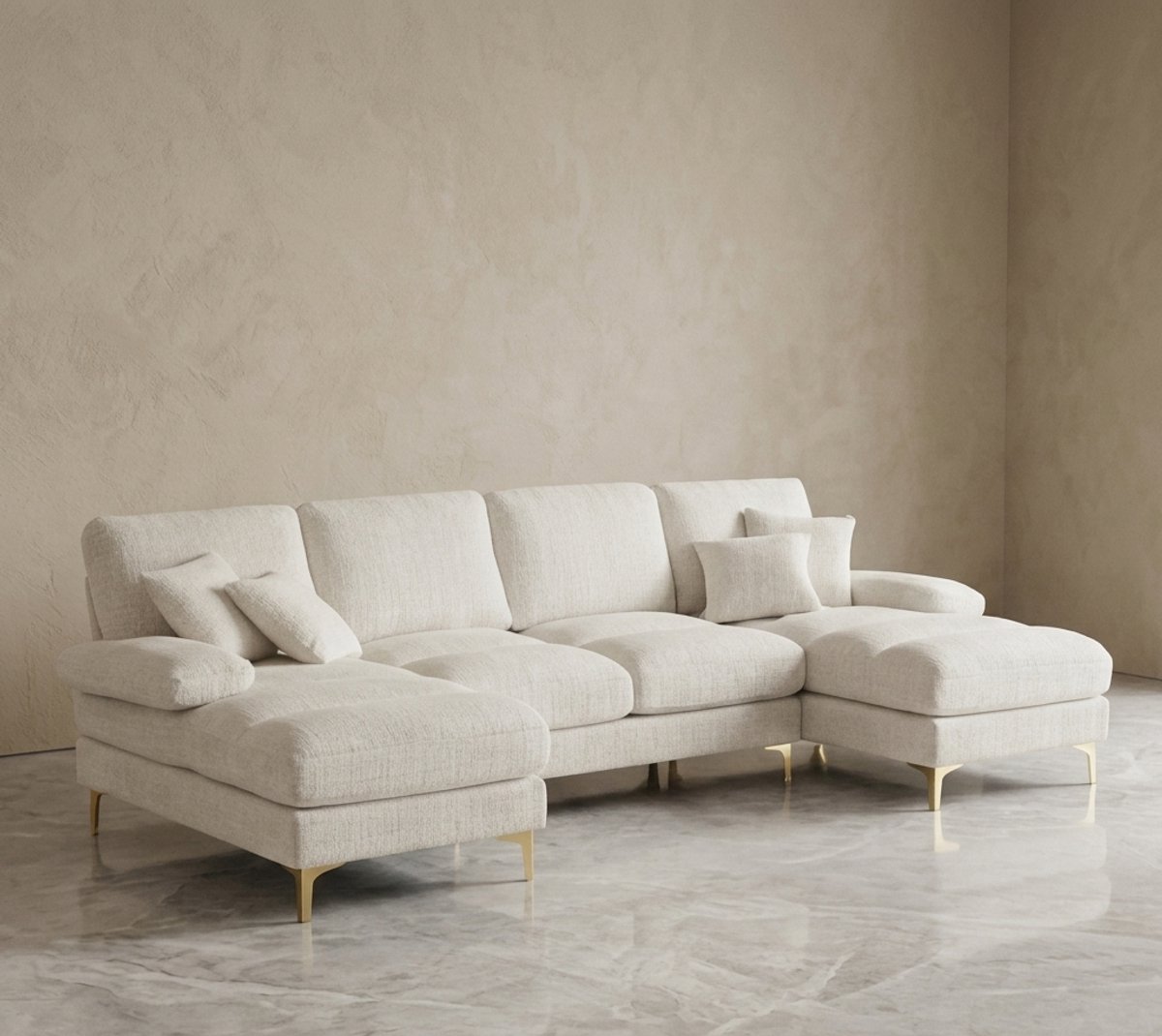 Luxe U-vormige Hoekbank – Moderne 4-Zits Chenille Bank met Dubbel Verstelbare Zittingen – Comfortabele Woonkamerbank voor Gezellig Samen Zijn, Familie & Relaxen – Verkrijgbaar in Blauw, Beige, Grijs en Zwart UrbanHome