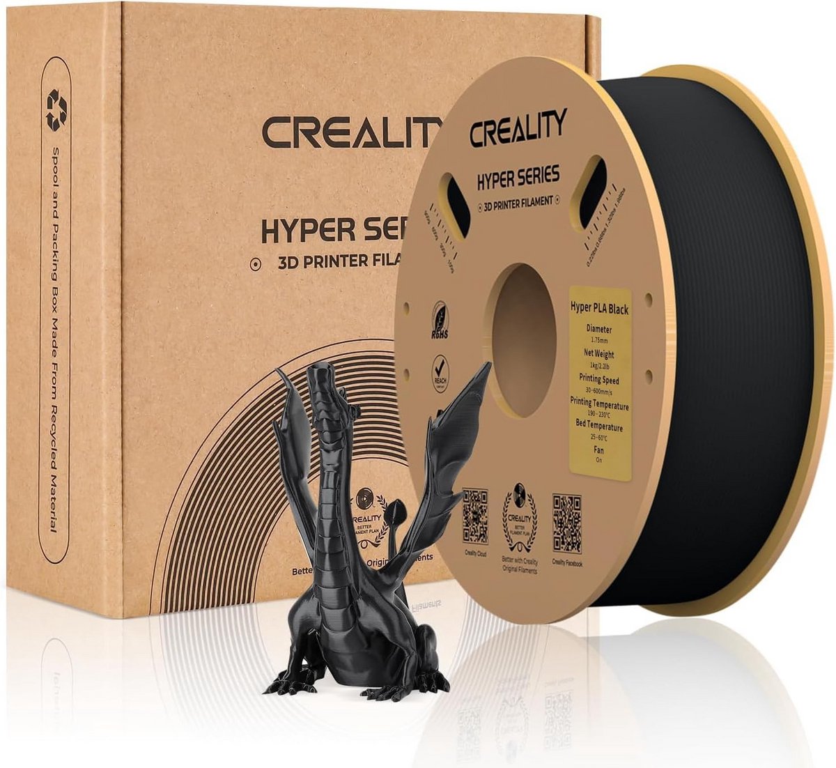 PLA Filament Hyper Series - Super Printing Speed 30-600mm/s - 1.75mm 1kg Spoel - Zwart