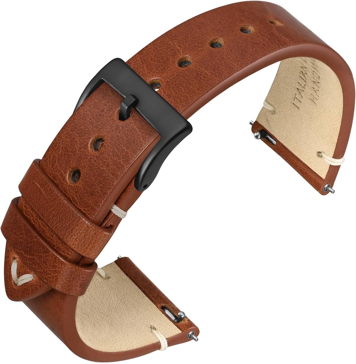 Vintage horlogebandje voor dames en heren - Italiaans retroleer, reservebandje met snelontgrendelingssysteem, 18mm, 20mm, 22mm