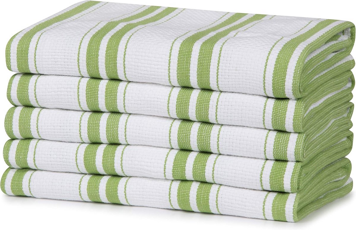 Set van 5 Absorberende Katoenen Keukenhanddoeken - 50 x 70 cm - Groene Theedoeken