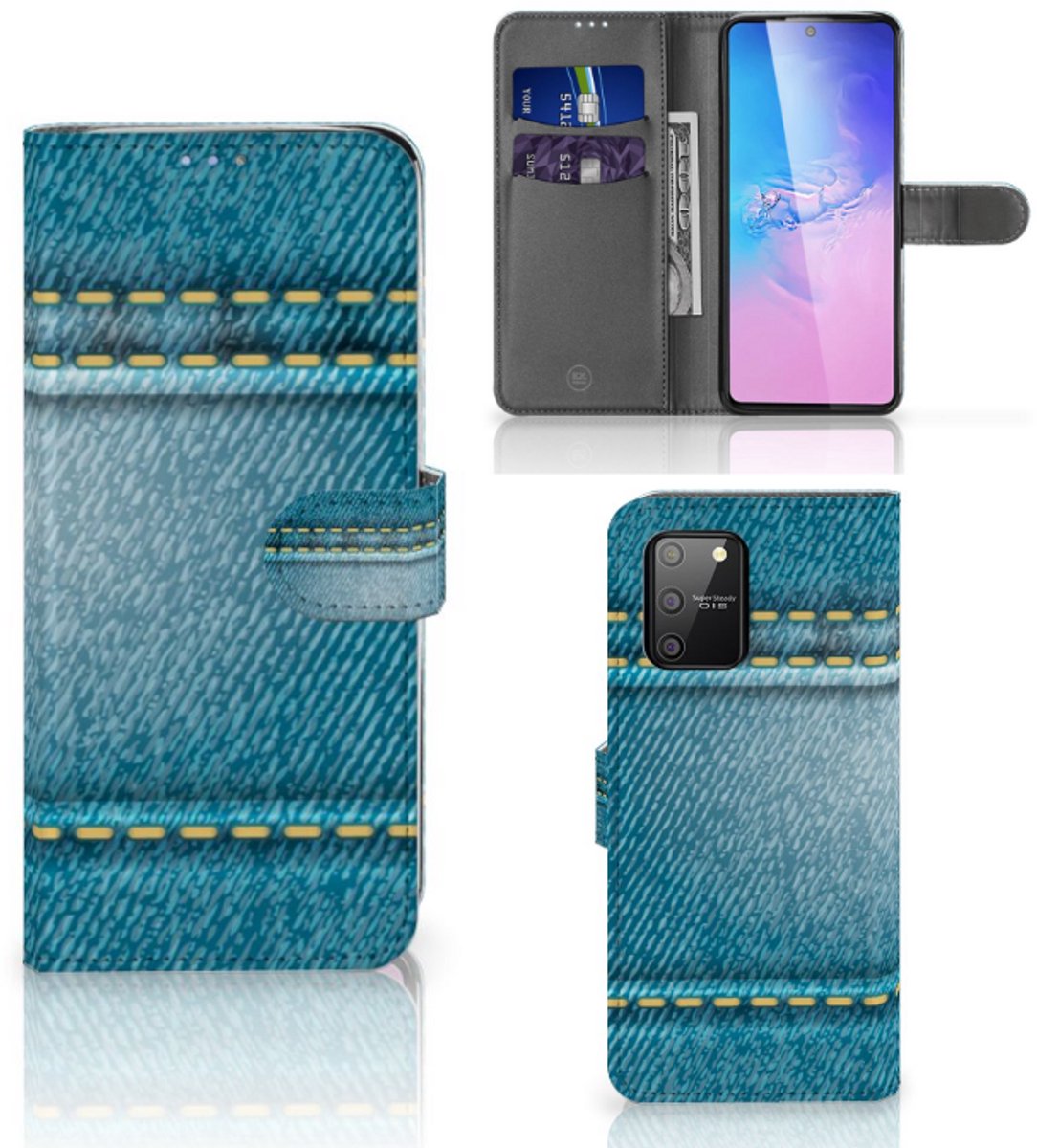 Samsung S10 Lite Wallet Case met Pasjes Jeans