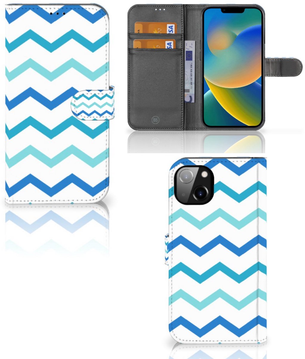 iPhone 14 Plus Telefoon Hoesje Zigzag Blauw