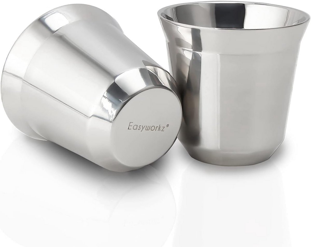 RVS Espresso Kopjes Set van 2 - Dubbelwandige Isolerende Koffiemokken 75ml