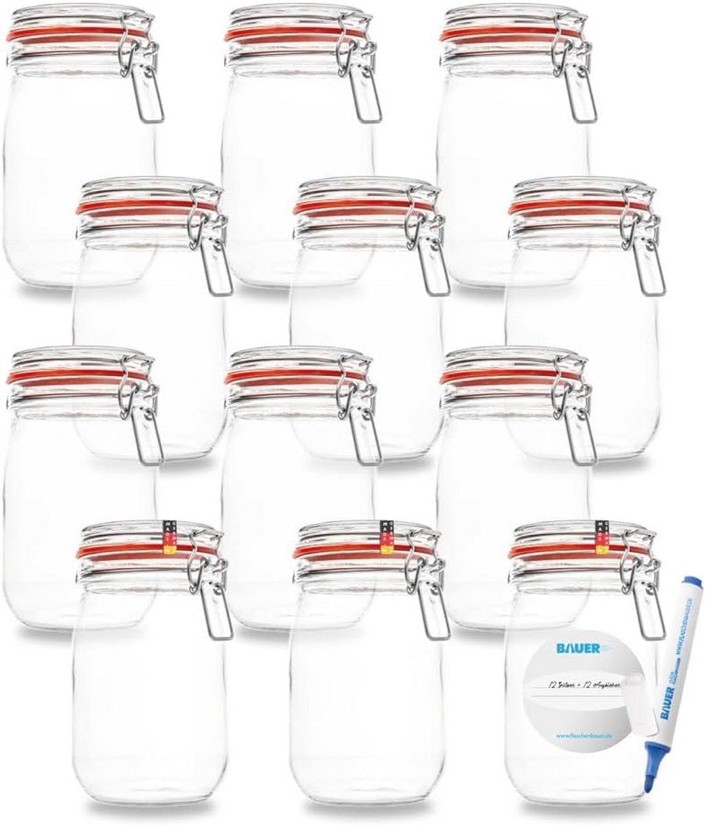 12 Draadbeugelglazen 1140ml - Inmaakglazen en Opbergflessen