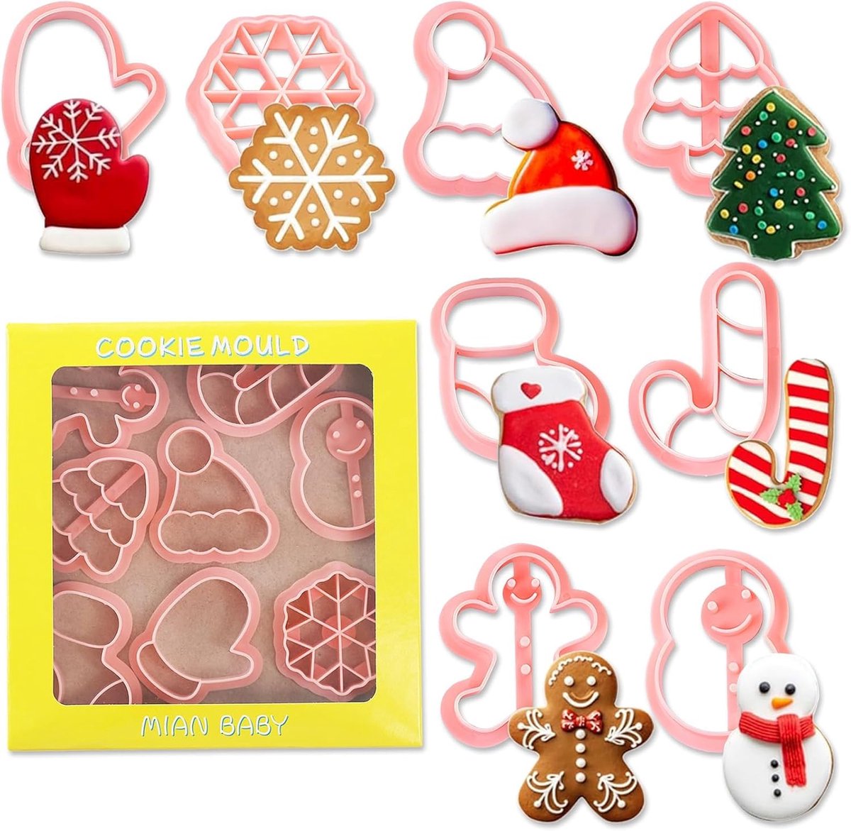 Set van 8 Kerst Koekjesuitstekers - 3D Vormpjes voor Fondant en DIY Bakken