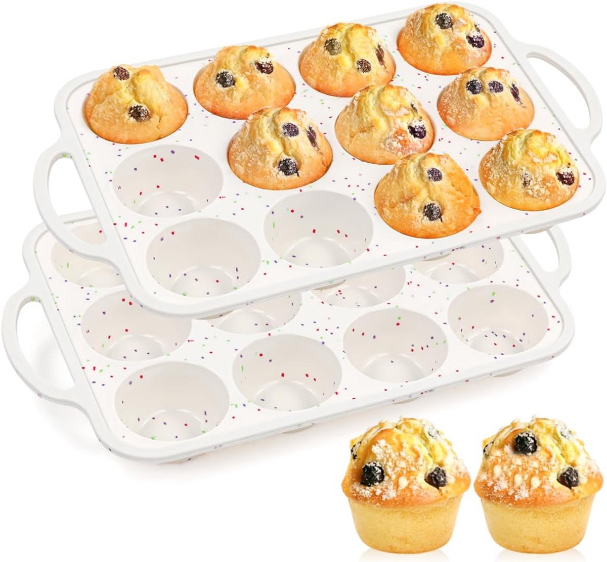 Set van 2 Siliconen Muffinvormen – 12 Koppen – Herbruikbaar en Non-Stick