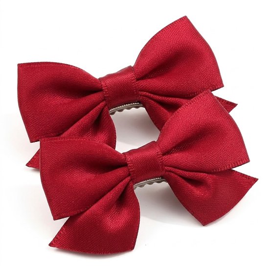 Accessoire cheveux nœud rouge – barrette à nœud aspect satin pour femmes – clips double nœud compacts – ensemble de 2 pièces