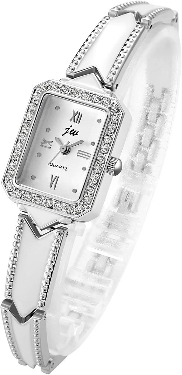 Dames Horloge Armband Zilver-Goud Kleur RVS Ronde Wijzerplaat met Strass