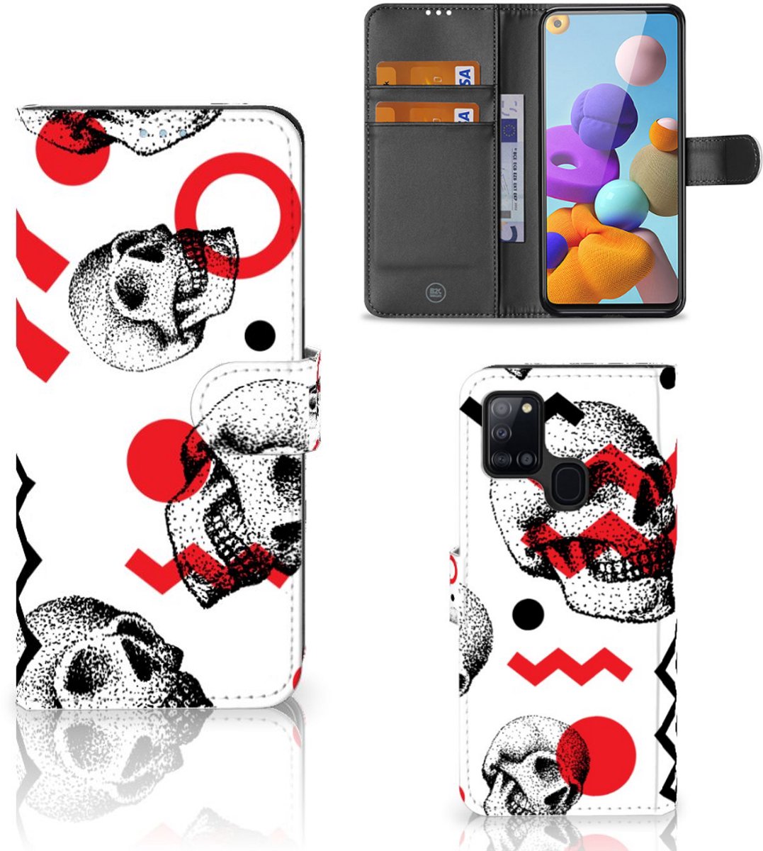 Boekhoesje voor Telefoonhoesje met Naam Samsung Galaxy A21s Skull Red