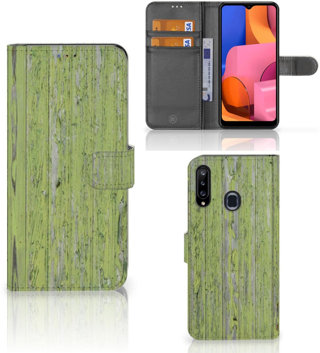 Samsung Galaxy A20s Book Style Case Green Wood