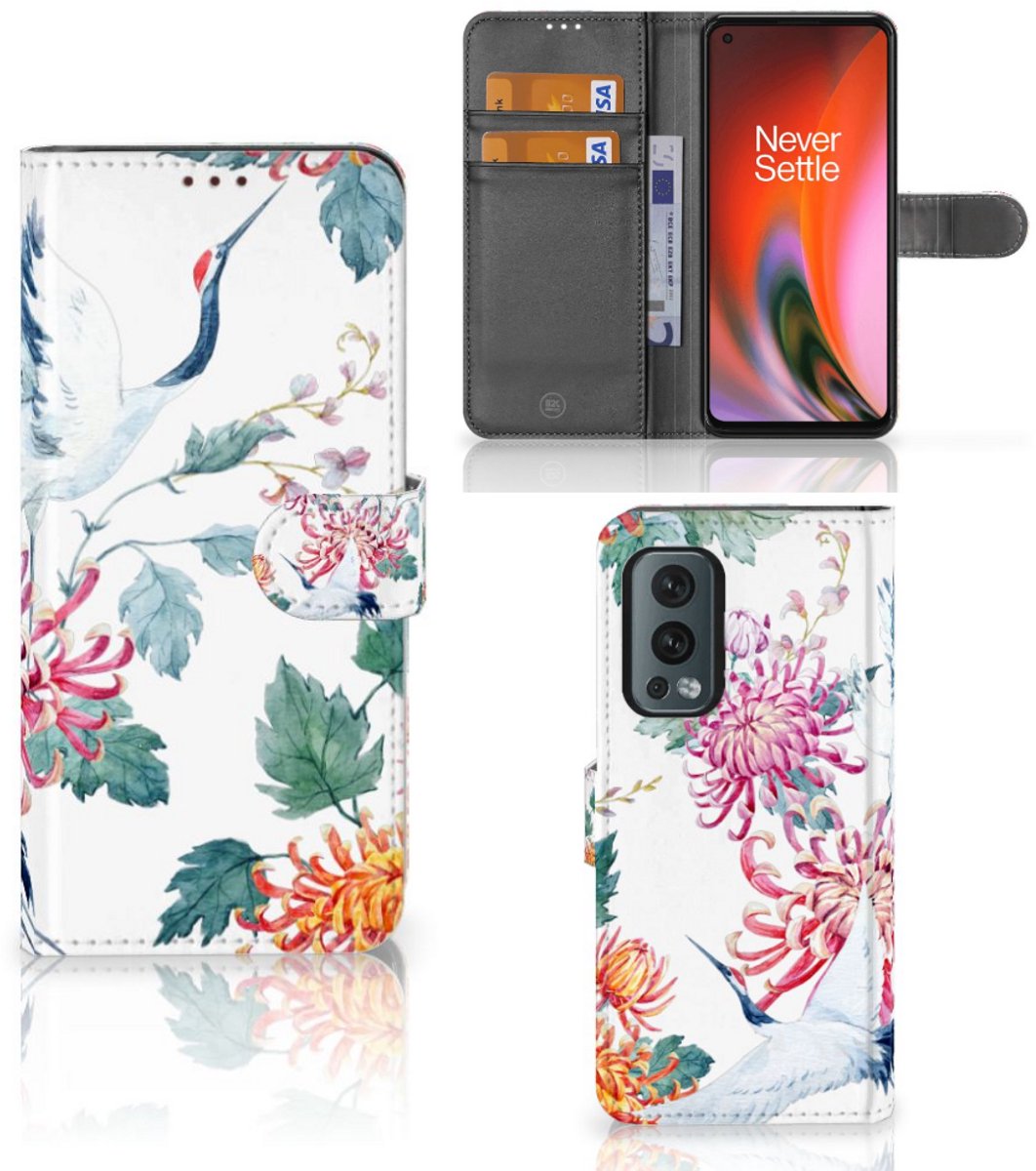 OnePlus Nord 2 5G Telefoonhoesje met Pasjes Bird Flowers
