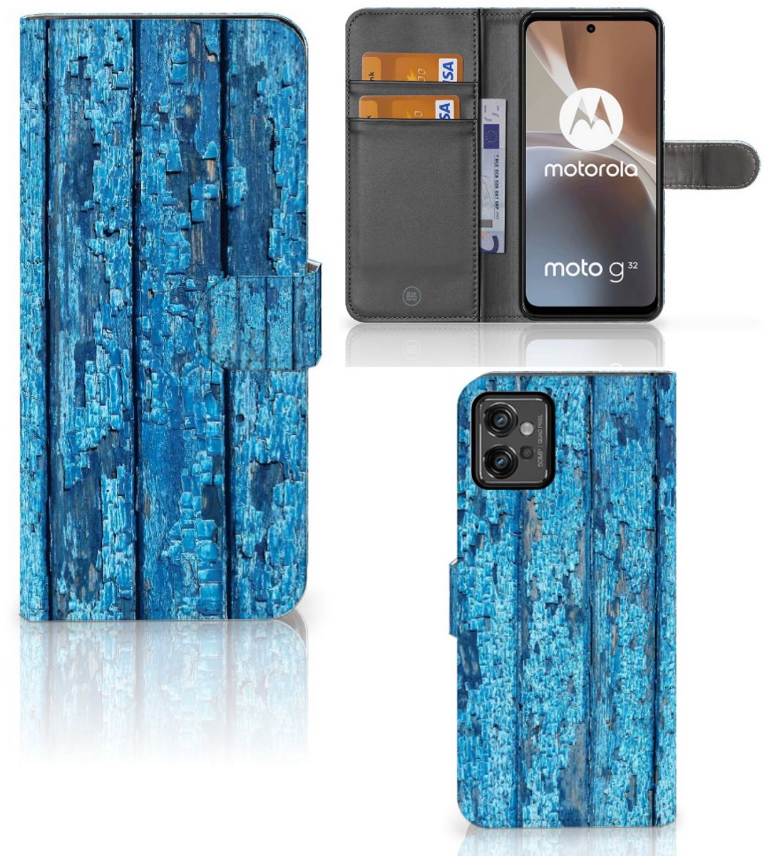 Motorola Moto G32 Book Style Case Wood Blue