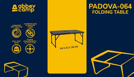 Abbey Camp Campingtafel 64x42 cm Compact & Opvouwbaar - hoogte 28 cm - Grijs van Abbey Camp — afbeelding 5