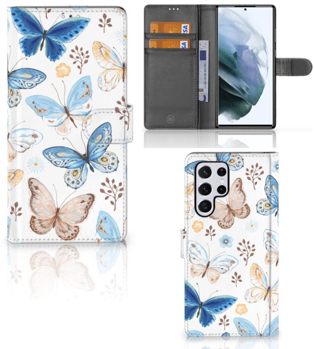 Telefoonhoesje met Pasjes voor Samsung Galaxy S22 Ultra Vlinder