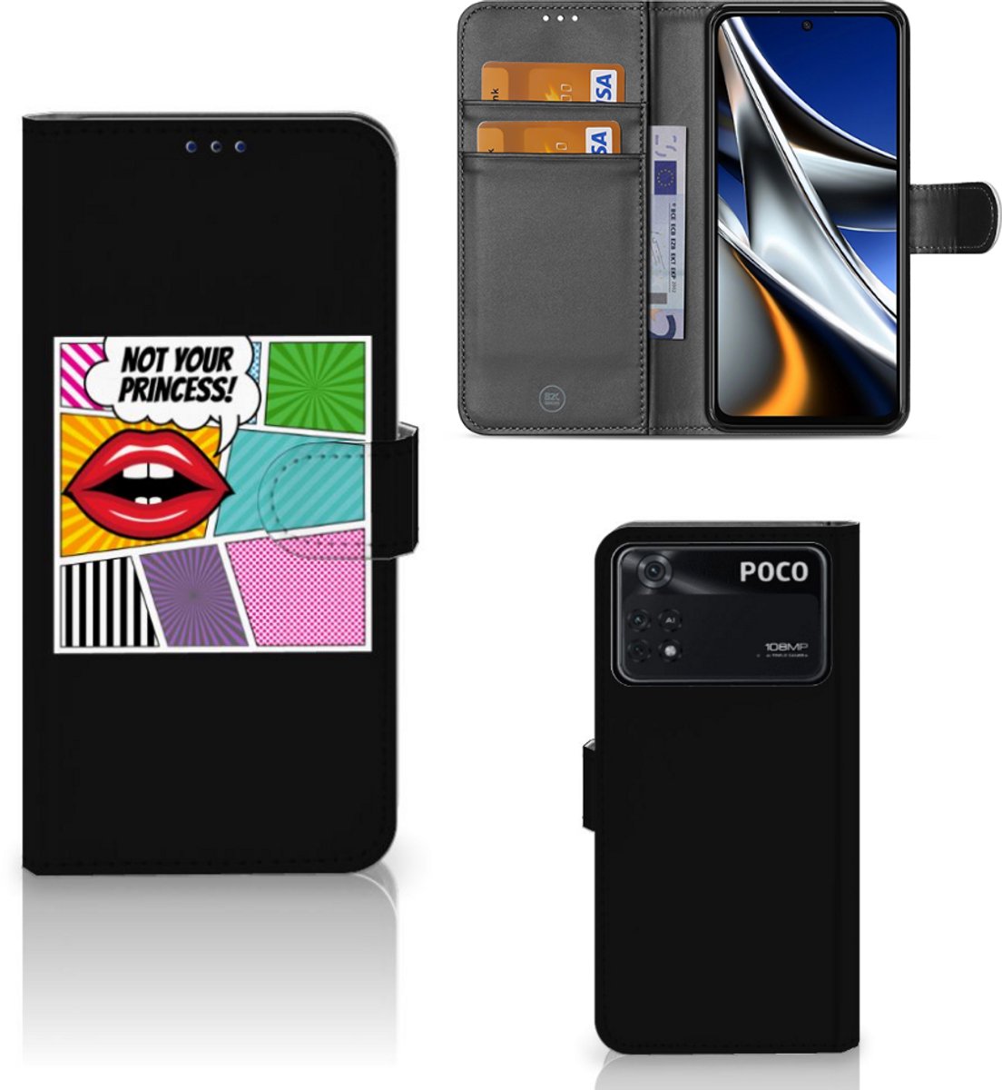 Xiaomi Poco X4 Pro 5G Wallet Case met Pasjes Popart Princess