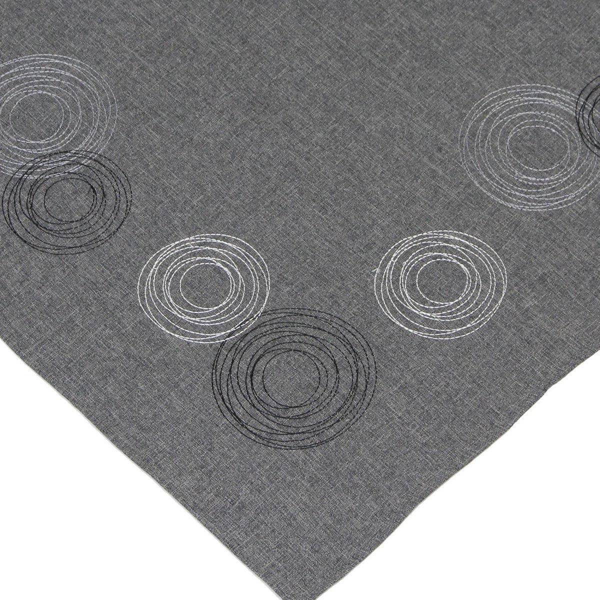 Tafelloper Polyester Grijs 85 x 85 cm - Elegante Borduring met Ronde Motieven