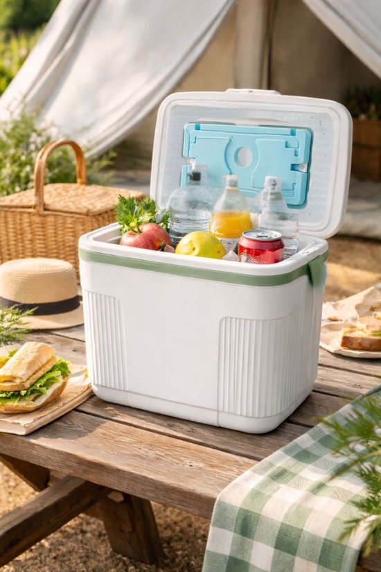 Ceruzo Koelbox 10L - Compact- Koelelement in Deksel - Camping Koelbox –Wit Groen van Merkloos — afbeelding 3