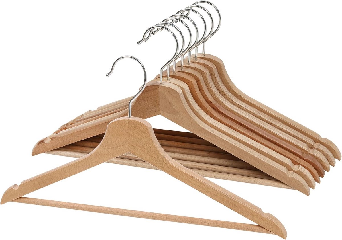 Houten kleerhanger 8 Pack - Massief hout met Natuurlijke Afwerking