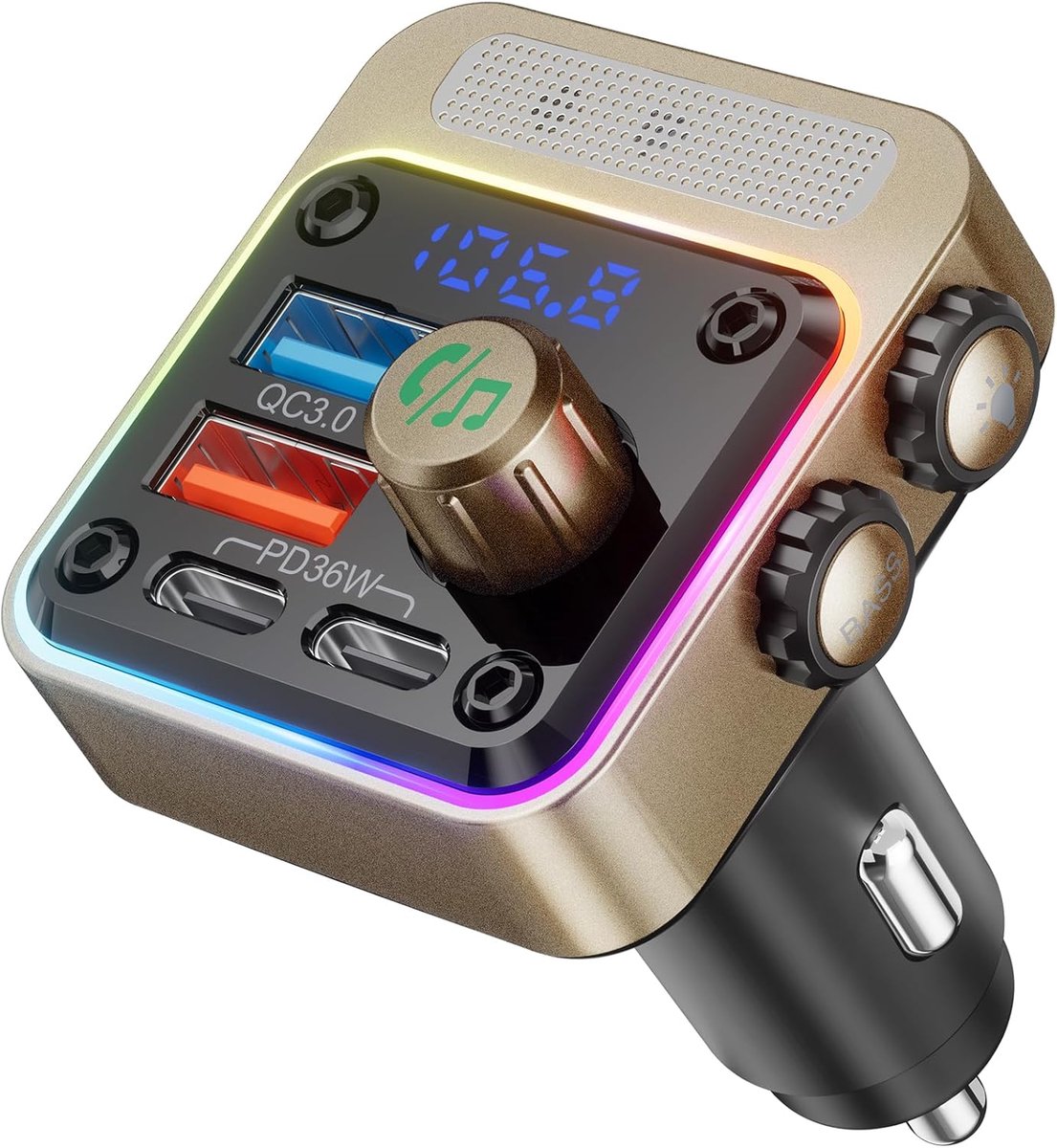 Bluetooth FM-zender met 4 Oplaadpoorten en Diepe BASS Effecten voor Auto