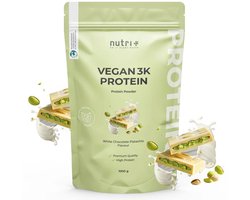 nutri+ Vegan 3K Protein - Eiwitpoeder White Chocolate Pistachio - Veganistisch proteïnepoeder - met proteïnen uit soja, erwten en zonnebloem - lactosevrij en glutenvrij - 1000 g