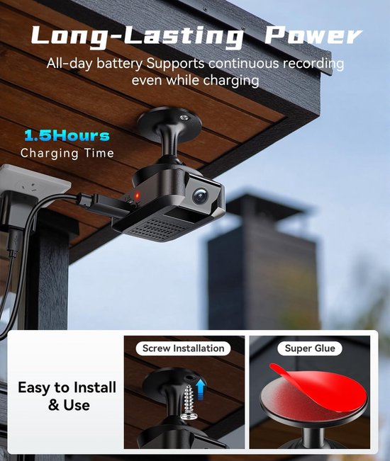 4K HD Draadloze WiFi Binnen Nanny Camera voor Thuis met App Bediening & Bewegingsdetectie - Buiten Beveiligingscamera met Nachtzicht & Lusopname voor Kantoor - Magnetische Camera Eenvoudig in Gebruik & Installatie - 32G van Merkloos — afbeelding 3