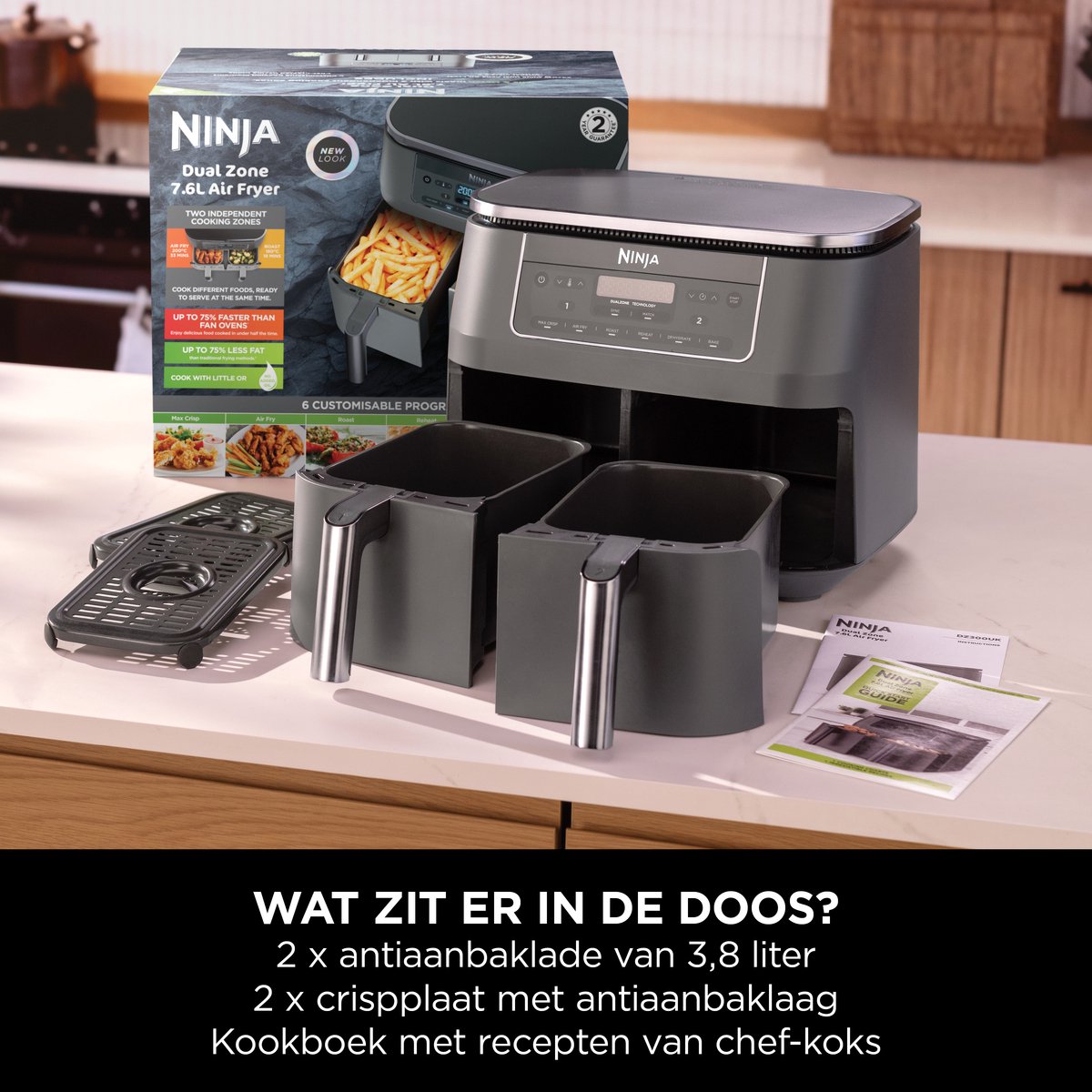 Ninja Dubbele Airfryer XXL - 7.6 L - Nieuw 2026 Model - 40 tot 240 Graden - 2470 W Vermogen - Dual Zone Technologie - DZ300EU — afbeelding 7