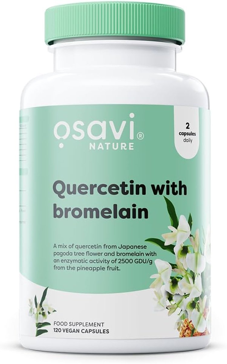 Quercetine met Bromelaïne – 120 Vegan Capsules – FlaviPure® Sophora Japonica – 500 mg Quercetine & 200 mg Bromelaïne – Glutenvrij - Osavi