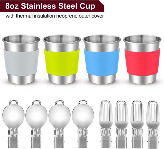 22-delige Camping Kookgerei Mess Kit – Grote Hangpot Pannen Ketel – Voor 4 Personen – Buitenkoken, Camping, Picknick — afbeelding 4