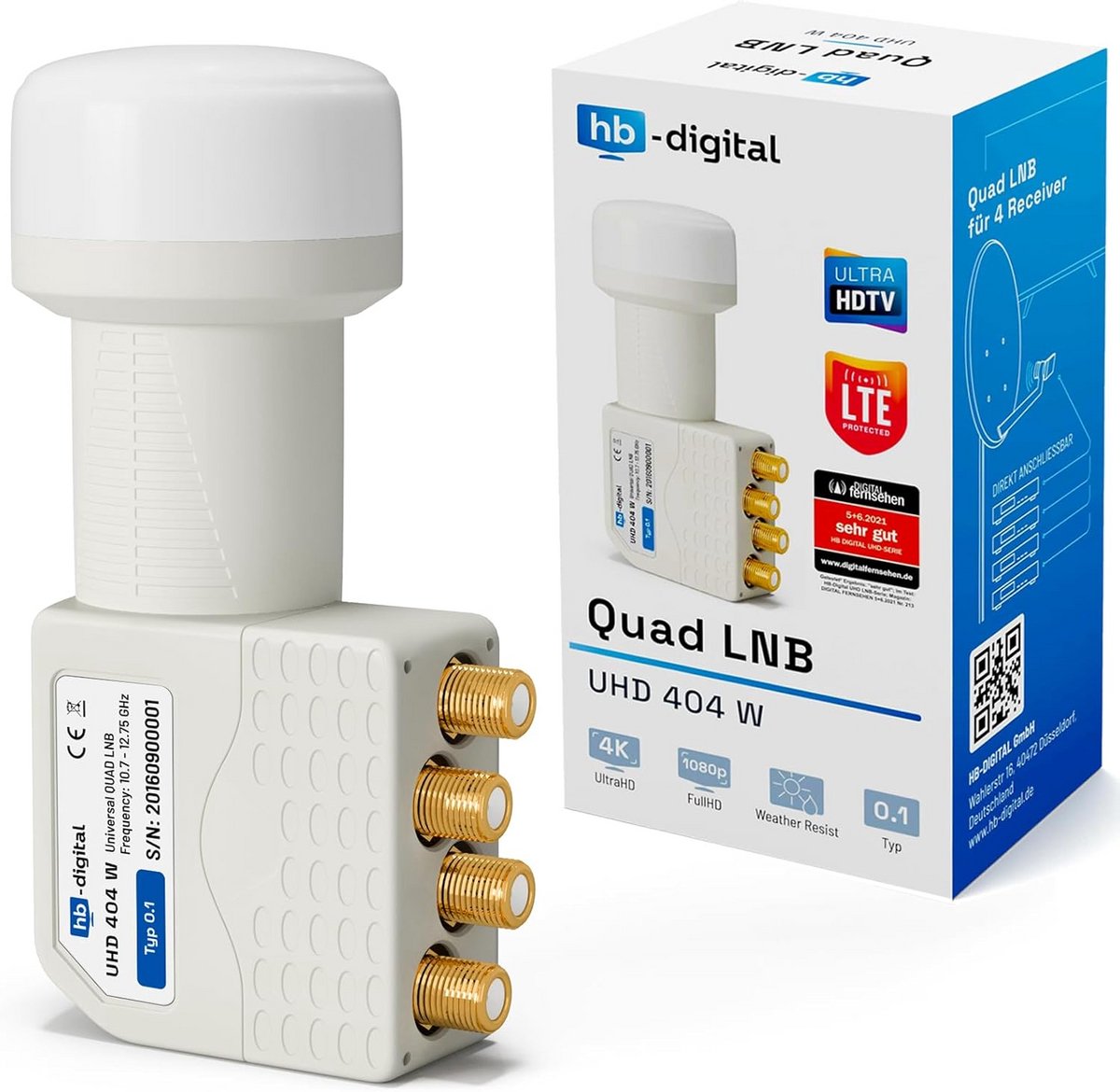 Quad LNB voor 4 deelnemers - Digitale Satellietontvanger met HD, 3D en 4K UHD ondersteunt
