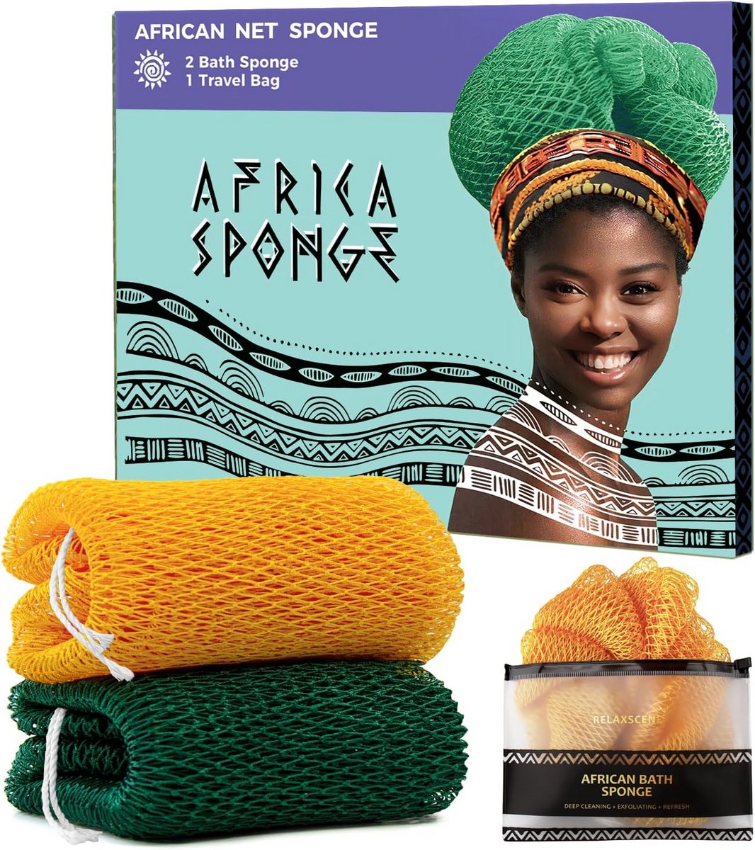 Exfoliërende Lichaamssponzen - 2 Stuks Authentieke Afrikaanse Washandjes voor Douchen