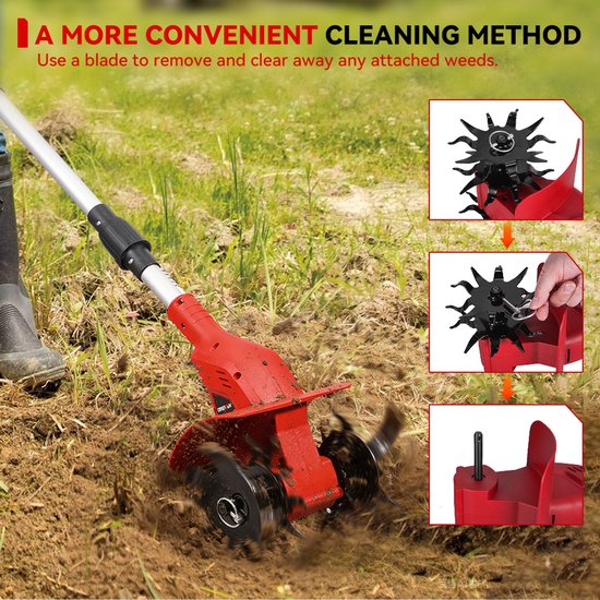 ONEVAN Accu Grondfrees - Elektrisch Tuinfrees - 330 tpm - met 2x Accu's - Draadloze Motorhak - 15 cm werkdiepte - 20 cm werkbreedte van ONEVAN — afbeelding 5