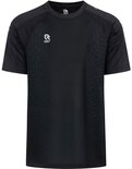 Zwarte Robey sportshirt met logo op de borst en patroon op de rug.