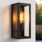 Luminize buitenlamp met schemersensor - wandlamp met dag en nacht sensor - 14x11x25cm - E27 fitting - met glas - zwart