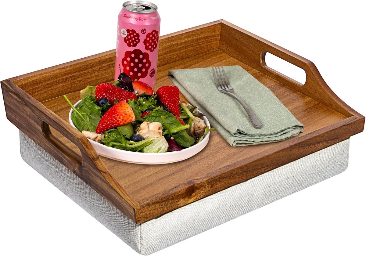 Houten Bed Dienblad Met Afneembaar Kussen - Ideaal Voor Laptop Tot 15.6 Inch