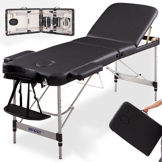 H-Root Massagetafel, Inklapbaar - 3 Massagezones - Draagvermogen 230 kg - 8 Hoogtestanden - Inclusief Opbergtas