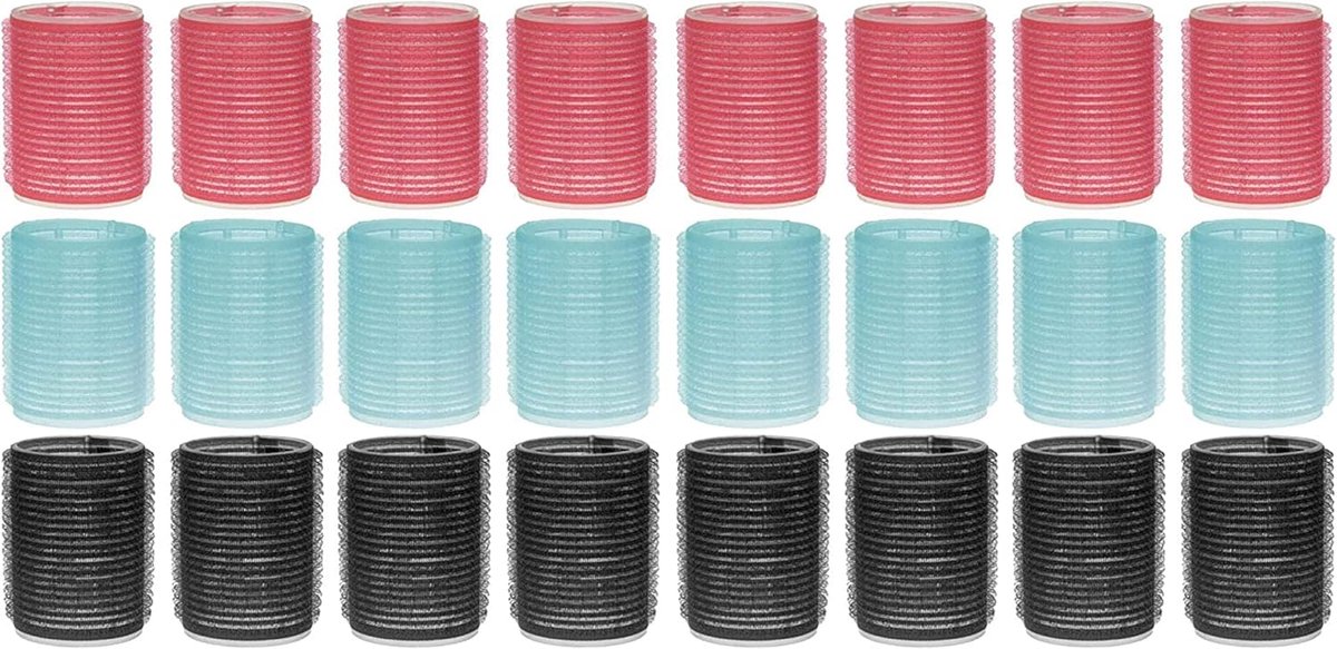 Set van 24 haarkrullers voor hittevrije krulstyling in mintgroen, roze en zwart