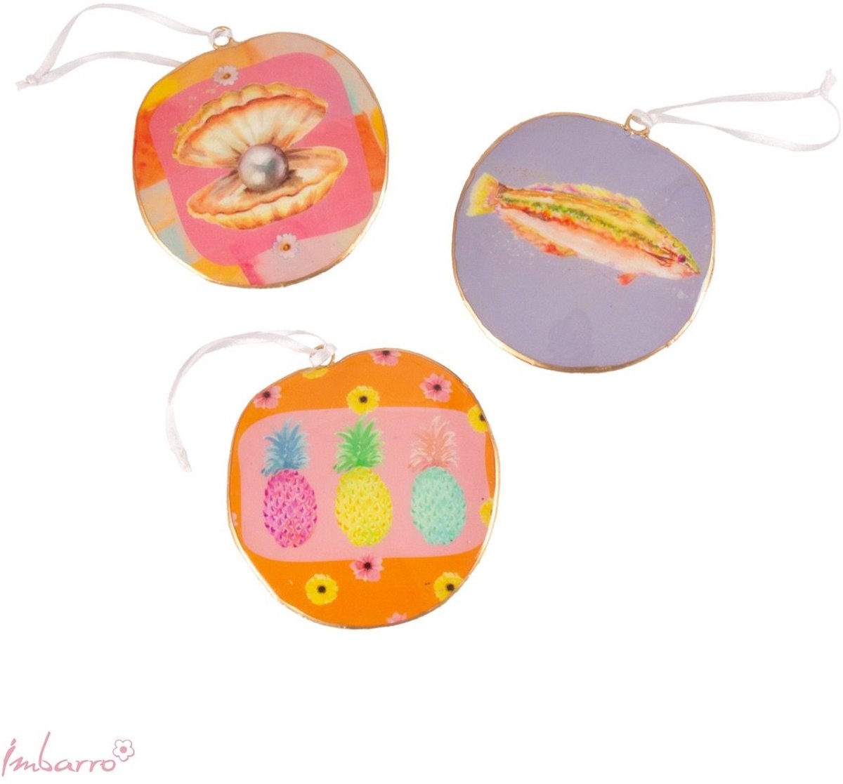 Imbarro Holy Sunshine Decoratie – Set van 3 Metalen Hangers – Ø10 cm – Zomerse Wand- of Hangdecoratie – Multi