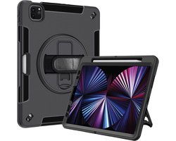 Tablethoes geschikt voor Apple iPad Pro 11 2018/2020/2021 en iPad Air 4 / Air 5 Hoes 10.9 inch (2020/2022) – Robuuste Beschermcase met Pencil Houder en ingebouwde screenprotector, 360° Draaibare Standaard & Verstelbare Handband